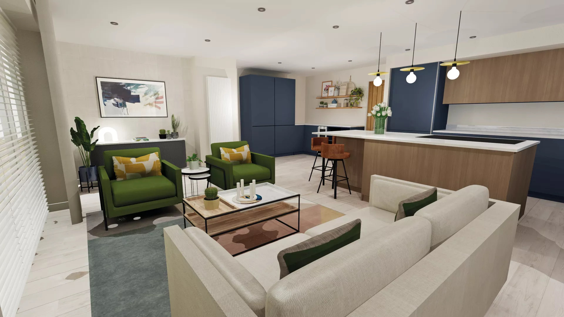 Contemporary open plan living and kitchen area