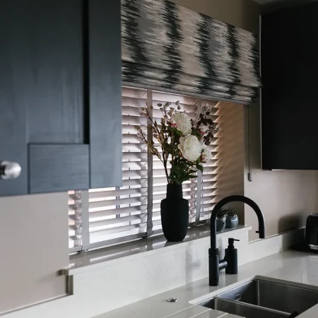Luxury Open Plan Kitchen Area with Bespoke Window Treatments